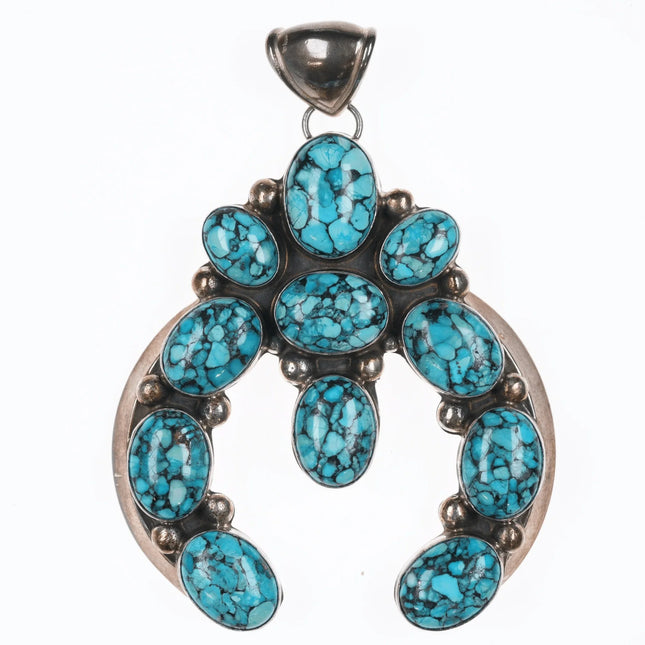 Large Gabby Southwestern sterling and turquoise Naja pendant - Estate Fresh Austin