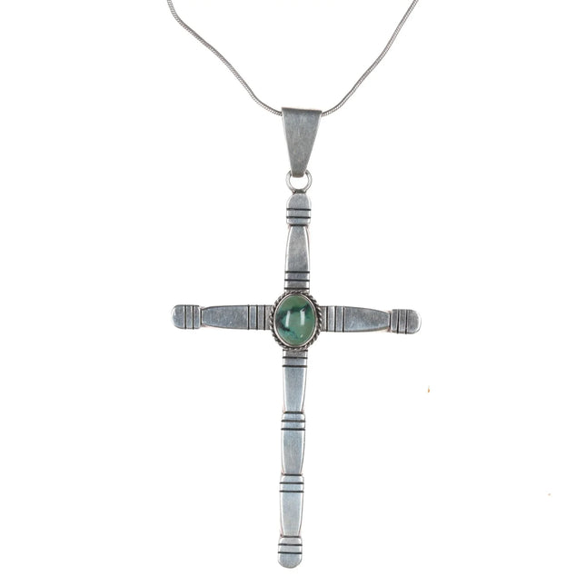 Large Garrison Boyd Navajo sterling cross pendant with turquoise - Estate Fresh Austin