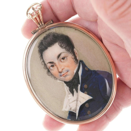 Large Georgian 14k Gold Mounted Portrait miniature pendant - Estate Fresh Austin