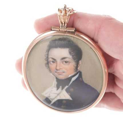 Large Georgian 14k Gold Mounted Portrait miniature pendant - Estate Fresh Austin