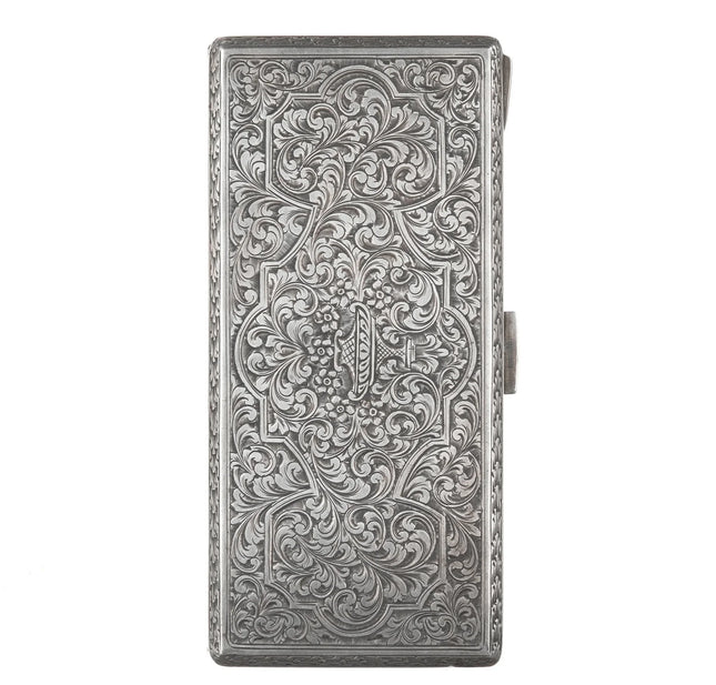 Large Hand Engraved 800 Silver Cigarette case/wallet - Estate Fresh Austin