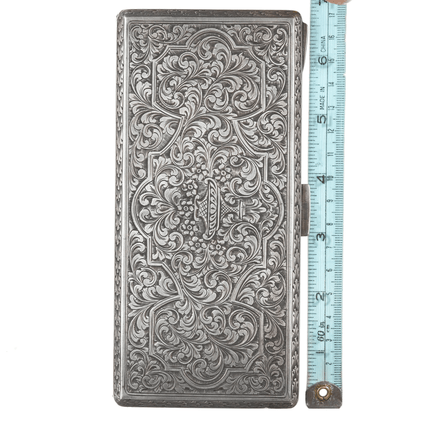 Large Hand Engraved 800 Silver Cigarette case/wallet - Estate Fresh Austin