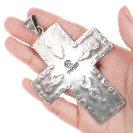 Large HB Southwestern Sterling and agate cross pendant - Estate Fresh Austin
