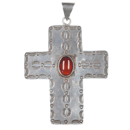 Large HB Southwestern Sterling and agate cross pendant - Estate Fresh Austin