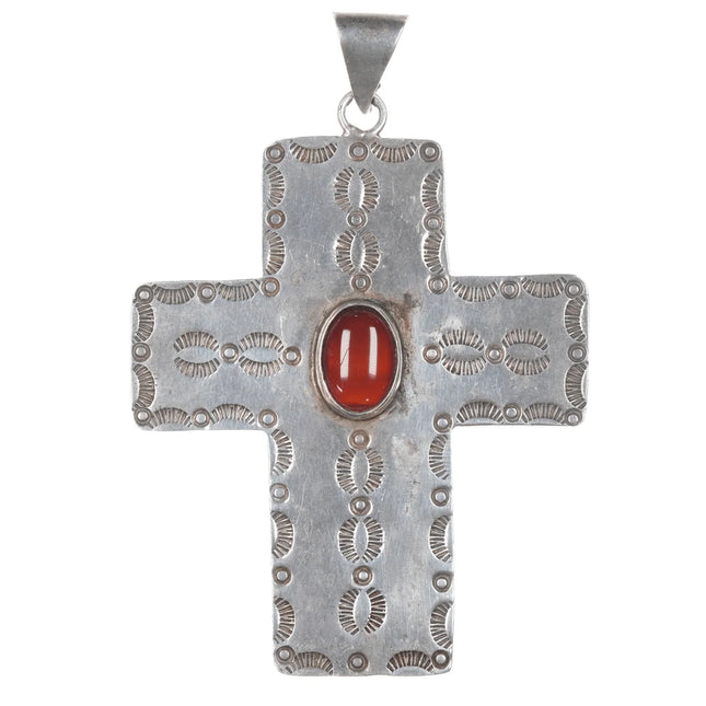 Large HB Southwestern Sterling and agate cross pendant - Estate Fresh Austin