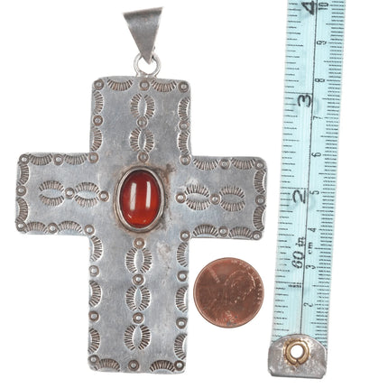 Large HB Southwestern Sterling and agate cross pendant - Estate Fresh Austin
