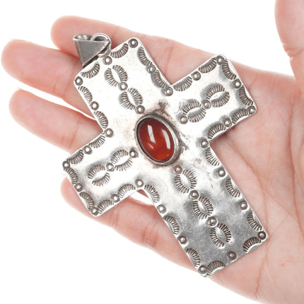 Large HB Southwestern Sterling and agate cross pendant - Estate Fresh Austin