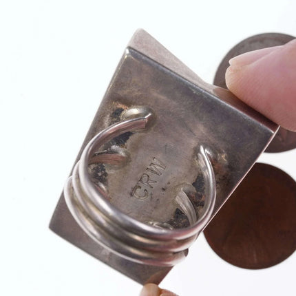 Large Navajo Overlay ring with inlaid sides - Estate Fresh Austin