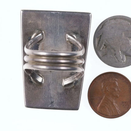 Large Navajo Overlay ring with inlaid sides - Estate Fresh Austin
