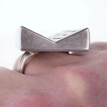 Large Navajo Overlay ring with inlaid sides - Estate Fresh Austin