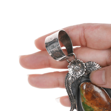 Large JR Native American silver and turquoise pendant - Estate Fresh Austin