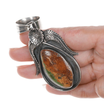 Large JR Native American silver and turquoise pendant - Estate Fresh Austin