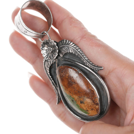 Large JR Native American silver and turquoise pendant - Estate Fresh Austin