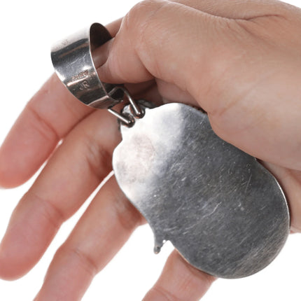 Large JR Native American silver and turquoise pendant - Estate Fresh Austin