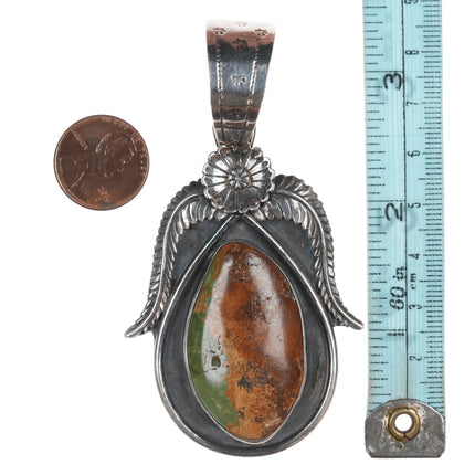 Large JR Native American silver and turquoise pendant - Estate Fresh Austin
