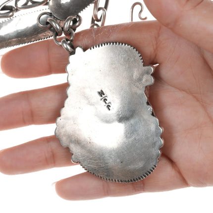 Large Julia Martinez Navajo Sterling Turquoise and Coral Feather necklace - Estate Fresh Austin