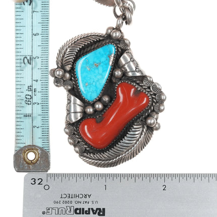 Large Julia Martinez Navajo Sterling Turquoise and Coral Feather necklace - Estate Fresh Austin