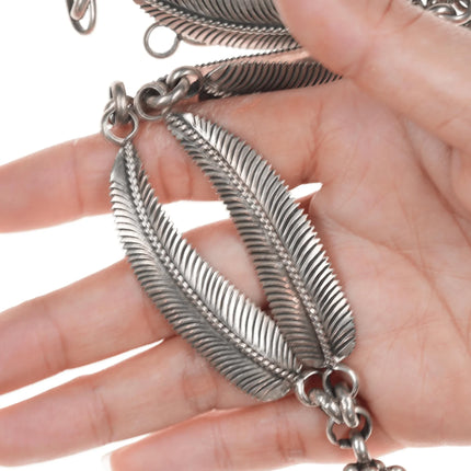 Large Julia Martinez Navajo Sterling Turquoise and Coral Feather necklace - Estate Fresh Austin