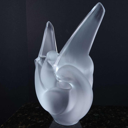 Large Lalique Two Doves Flower holder Vase - Estate Fresh Austin