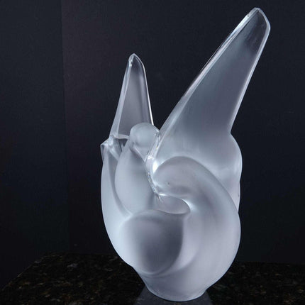 Large Lalique Two Doves Flower holder Vase - Estate Fresh Austin