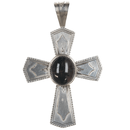 Large Les Baker Shop Native American Sterling and Agate cross pendant - Estate Fresh Austin