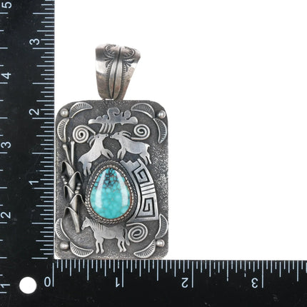 Large Lorenzo Juan Navajo sterling high grade turquoise pendant - Estate Fresh Austin