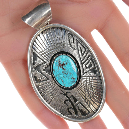 Large Marita Benally Navajo Sterling and turquoise pendant - Estate Fresh Austin