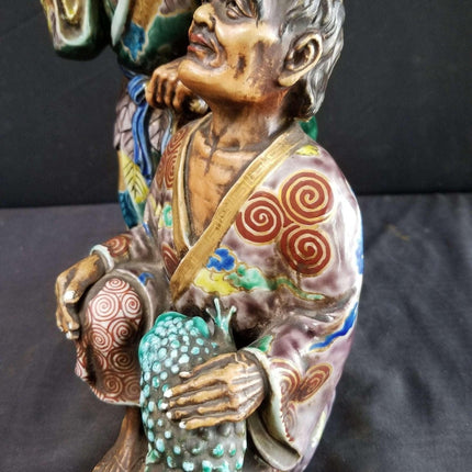 Large Meiji Period Kutani Figure Gama Sennin Toad Immortal Japanese 19th century - Estate Fresh Austin