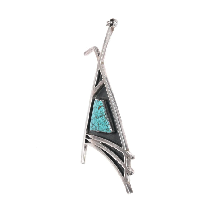 Large Michael Mendoza Native American modernist sterling pendant turquoise - Estate Fresh Austin