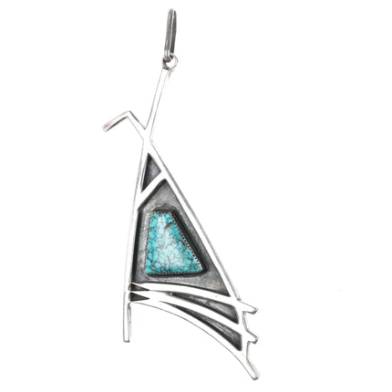 Large Michael Mendoza Native American modernist sterling pendant turquoise - Estate Fresh Austin