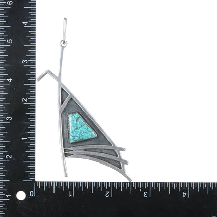 Large Michael Mendoza Native American modernist sterling pendant turquoise - Estate Fresh Austin