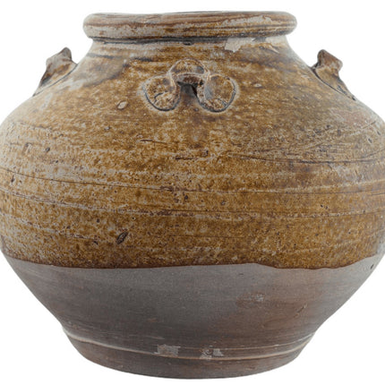 Large Ming Chinese Brown Stoneware Jar with handles - Estate Fresh Austin