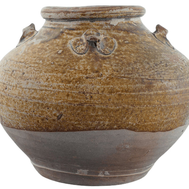 Large Ming Chinese Brown Stoneware Jar with handles - Estate Fresh Austin