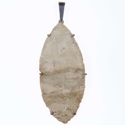 Large Native American Knapped Knife tool in sterling silver mount Pendant - Estate Fresh Austin