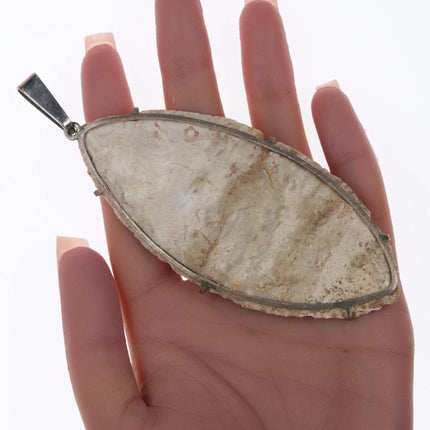 Large Native American Knapped Knife tool in sterling silver mount Pendant - Estate Fresh Austin