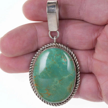 Large Native American Sterling Green Nevada Turquoise pendant - Estate Fresh Austin
