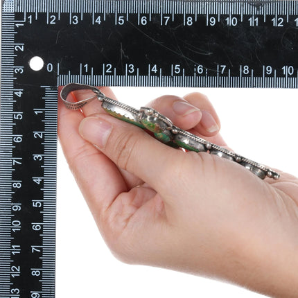 Large Native American sterling green turquoise cross pendant - Estate Fresh Austin