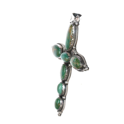 Large Native American sterling green turquoise cross pendant - Estate Fresh Austin