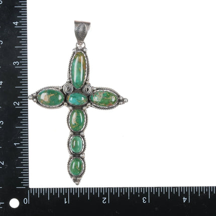 Large Native American sterling green turquoise cross pendant - Estate Fresh Austin