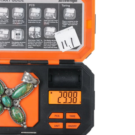 Large Native American sterling green turquoise cross pendant - Estate Fresh Austin