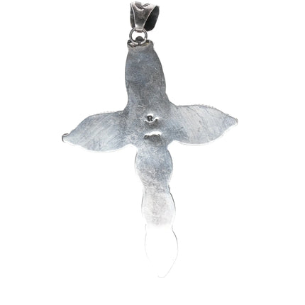 Large Native American sterling green turquoise cross pendant - Estate Fresh Austin