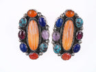Large Native American sterling multi gemset earrings - Estate Fresh Austin