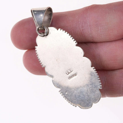 Large Native American Sterling Multi-stone channel inlay pendant - Estate Fresh Austin