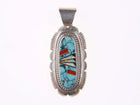Large Native American Sterling Multi-stone channel inlay pendant - Estate Fresh Austin