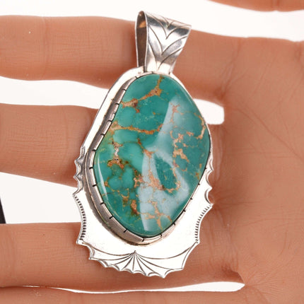 Large Navajo silver and Royston turquoise pendant - Estate Fresh Austin