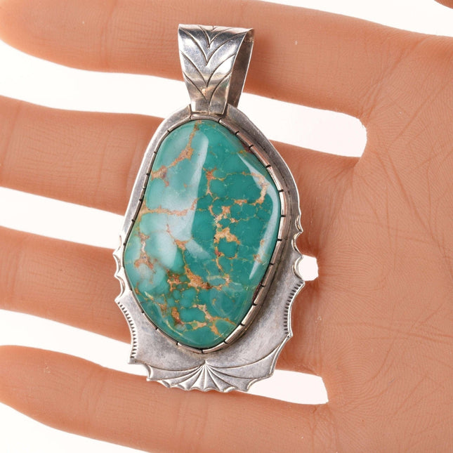 Large Navajo silver and Royston turquoise pendant - Estate Fresh Austin