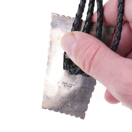 Large Navajo sterling and malachite bolo tie by Julia Etsitty - Estate Fresh Austin