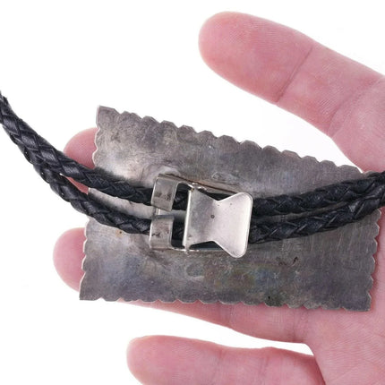 Large Navajo sterling and malachite bolo tie by Julia Etsitty - Estate Fresh Austin