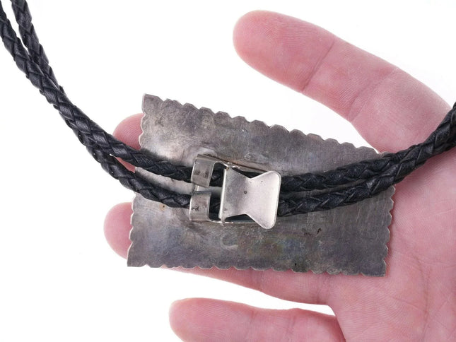 Large Navajo sterling and malachite bolo tie by Julia Etsitty - Estate Fresh Austin