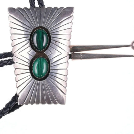 Large Navajo sterling and malachite bolo tie by Julia Etsitty - Estate Fresh Austin